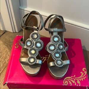 Candie's Metallic Silver Embellished Sandals  Size 7.5